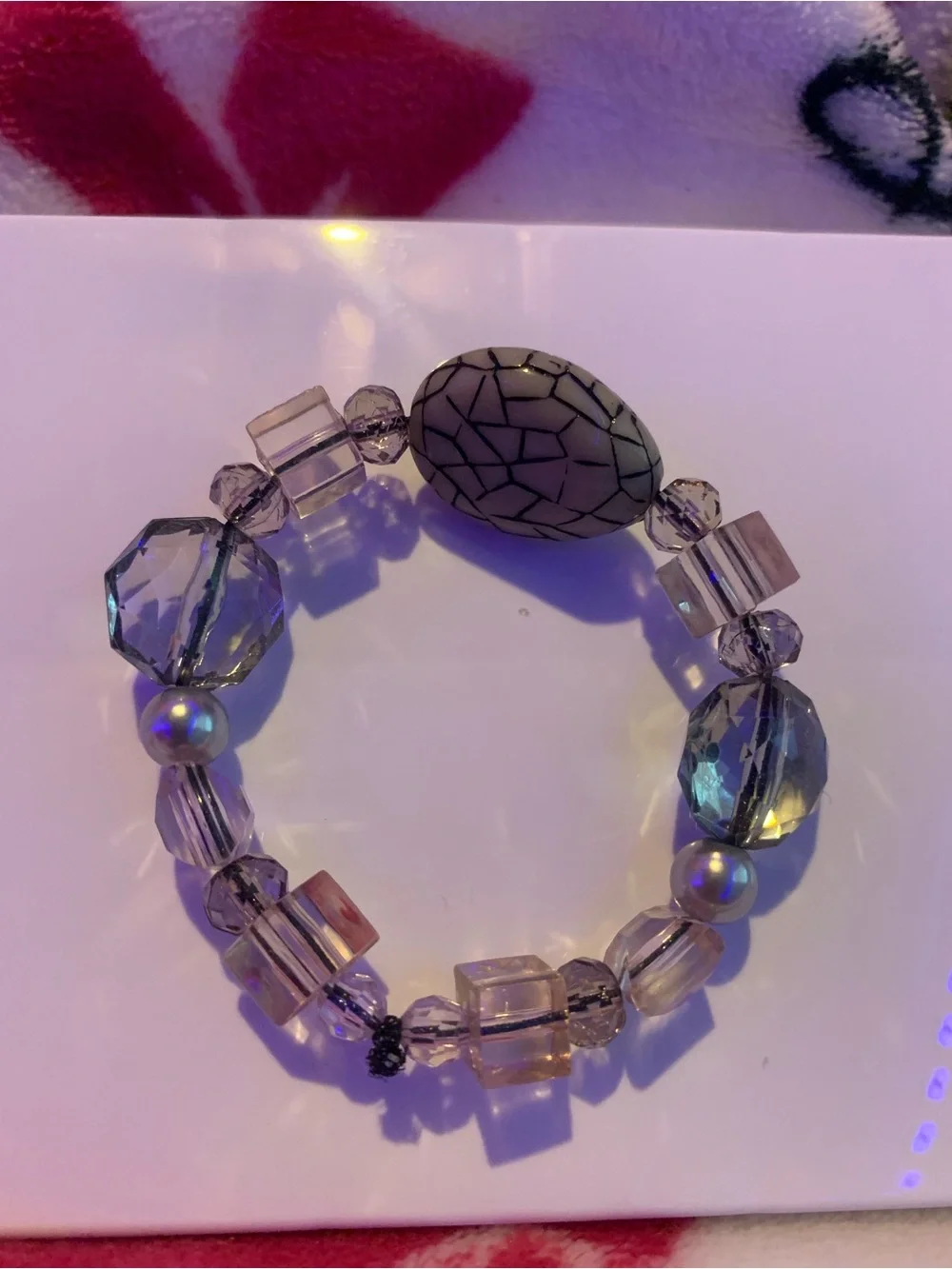 Handmade Crackle Stone and Faceted Bead Stretch Bracelet